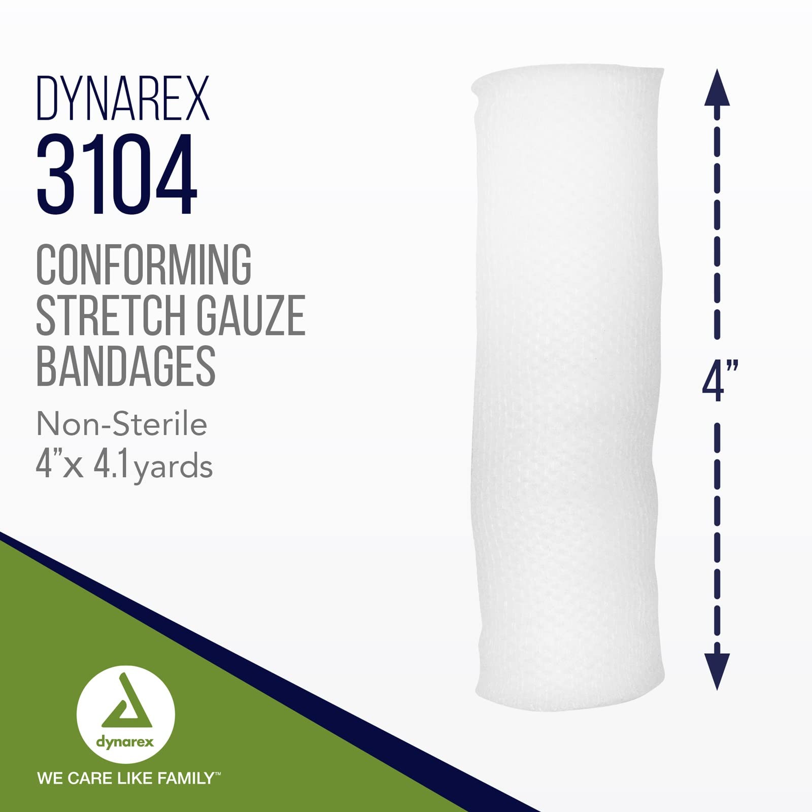 Dynarex Stretch Gauze Bandages, 4″ x 4.1 yds, 12 Count (Pack of 1), White