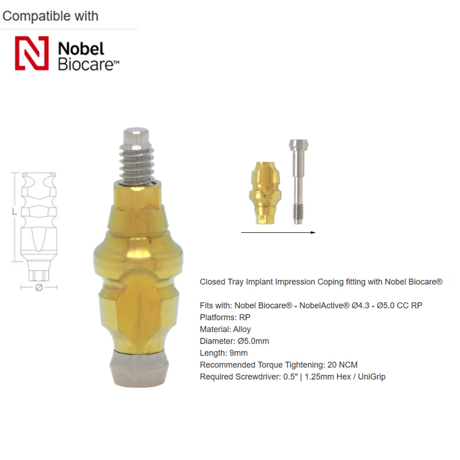 Nobel Biocare Dental impression coping Open Closed tray For NP/RP Conical Conn