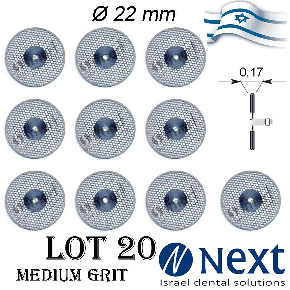 Lot X 20 Dental lab Diamond Discs Israel Made ceramic acrylic medium grit 22 m 1