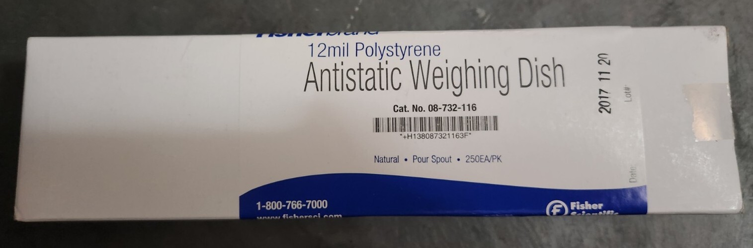 250CT FISHERBRAND POLYSTYRENE ANTISTATIC WEIGHING DISH 08-732-116 POUR SPOUT