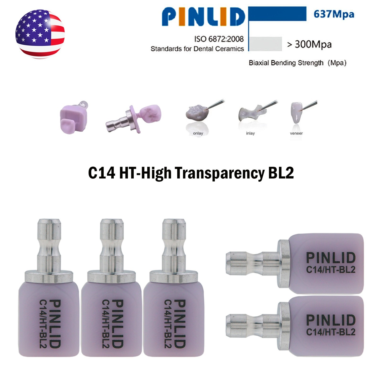 US HT C14 Emax Dental Glass Ceramic Lithium Dislicate CAD/CAM Cerec Blocks
