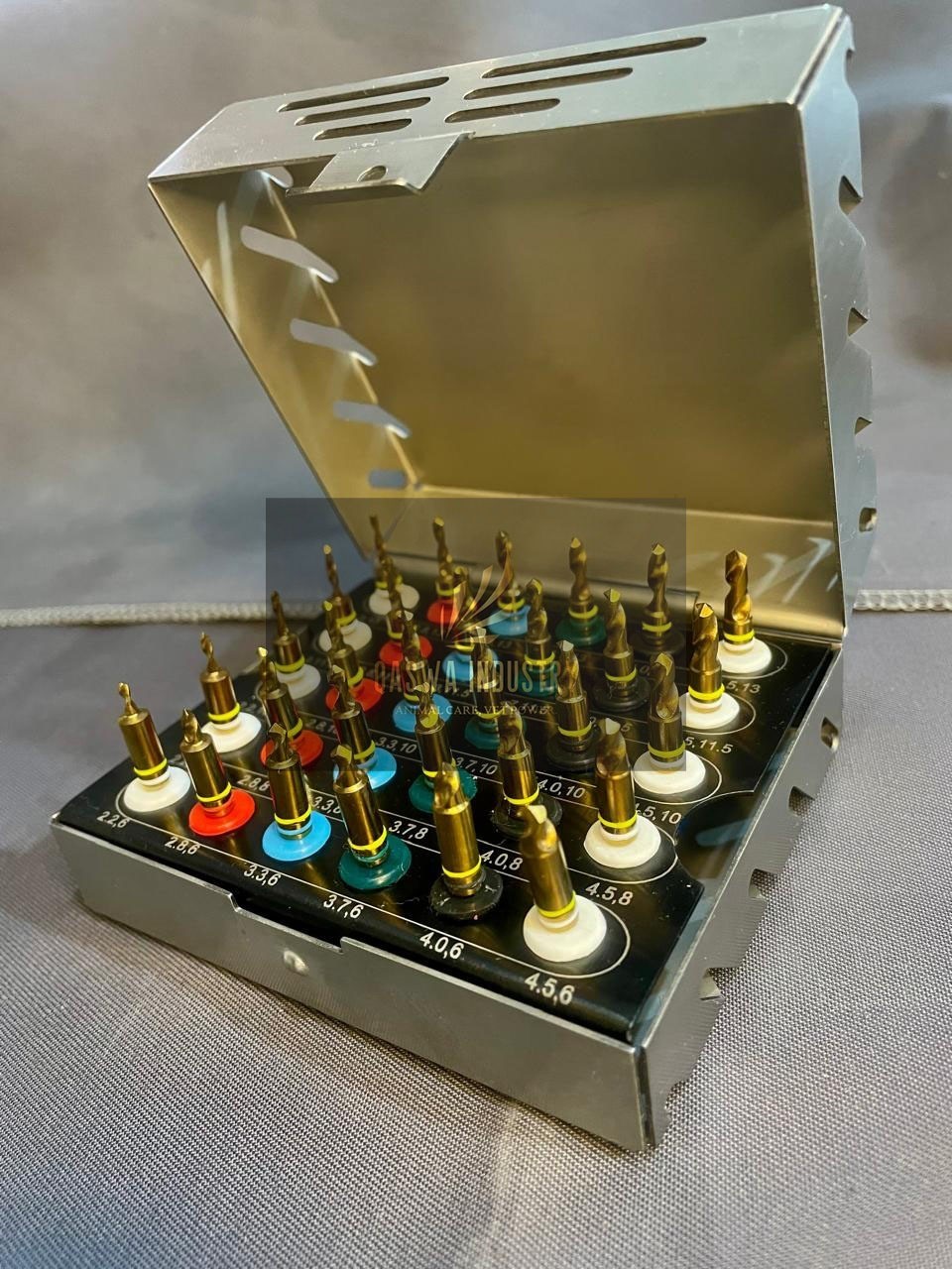 UNIVERSAL 30 PCs DENTAL IMPLANT CONICAL DRILLS GOLD COAT KIT WITH STOPPER & Box