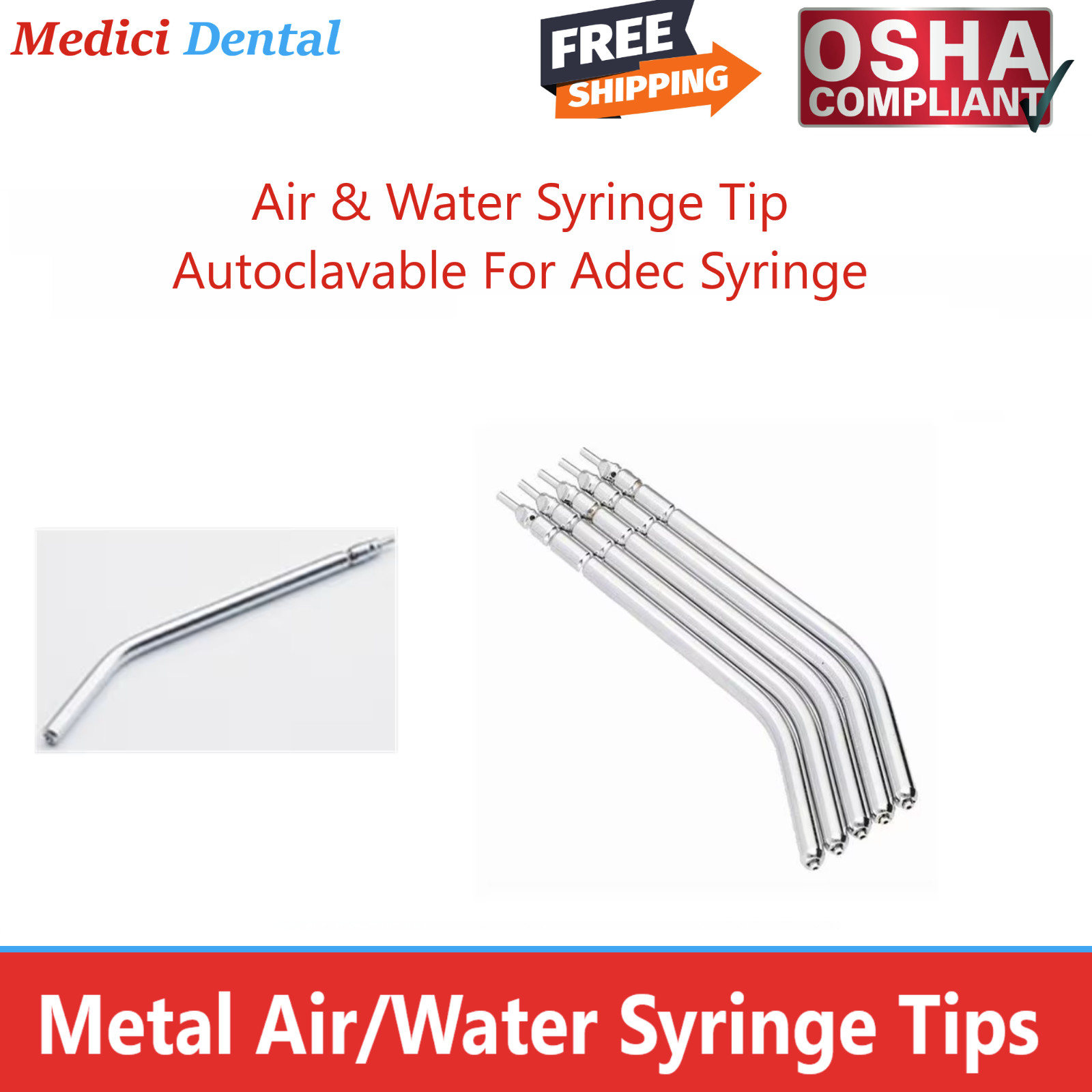 A-Dec Metal Tips Dental Air Water Syringe Tips Metal 3-Way A-Dec Style 5-50/bx