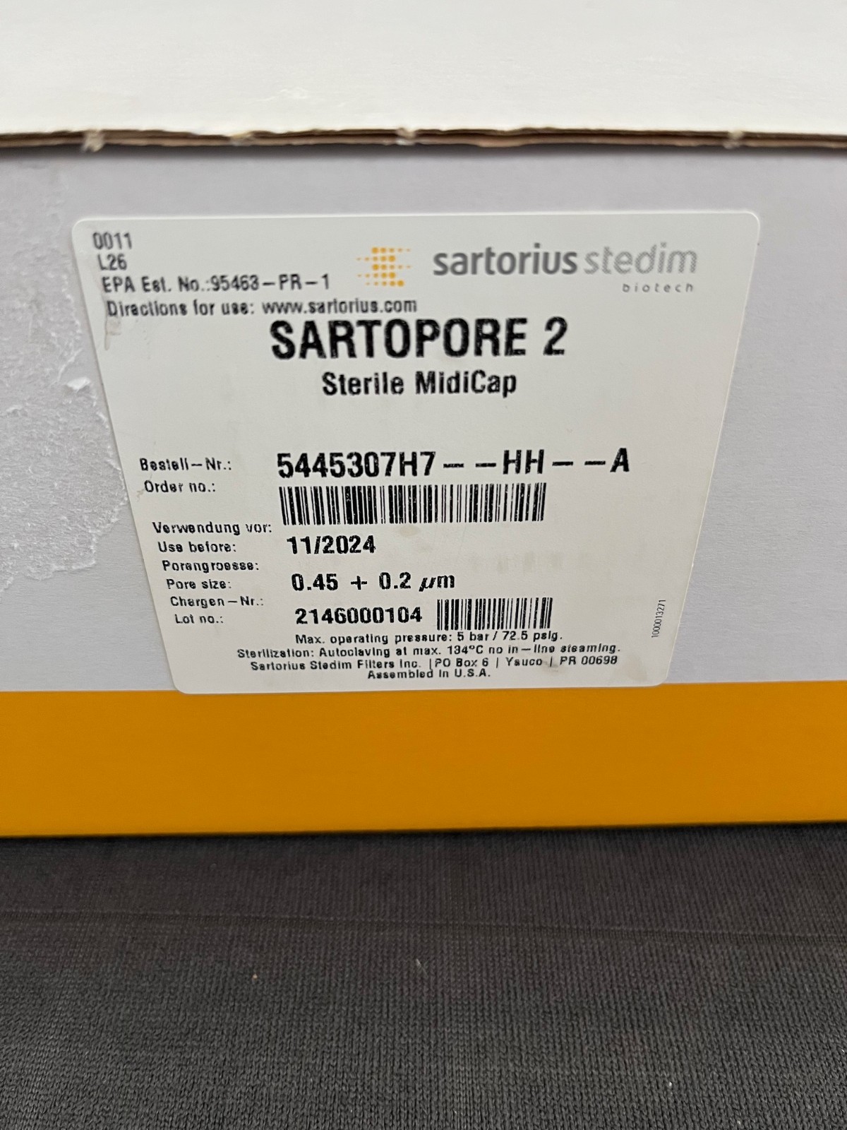 SARTORIUS Sartopore 2 Strl Midicap 0.45 + 0.2um, 5445307H7–HH–A, 4pk Exp 01/25
