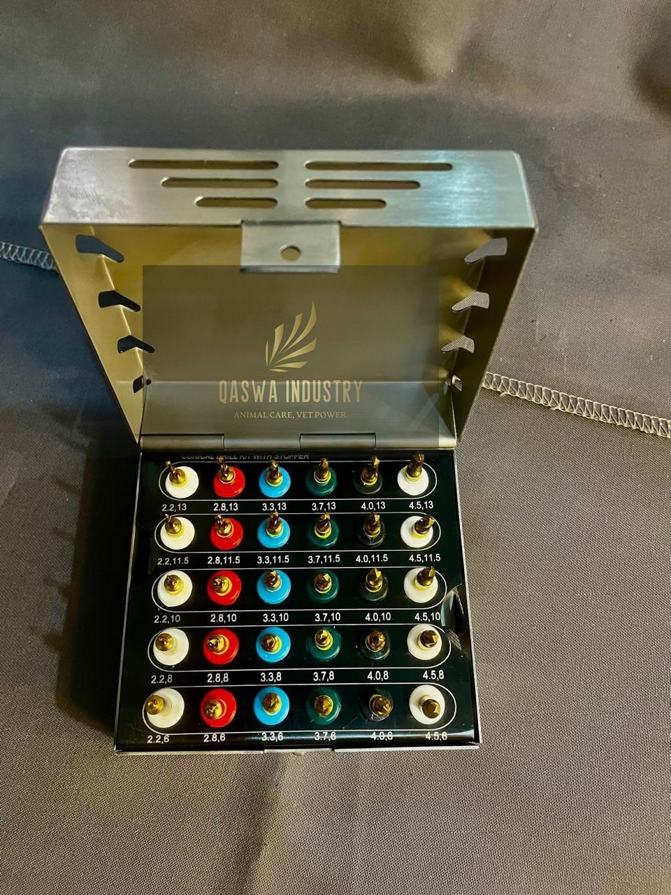 UNIVERSAL 30 PCs DENTAL IMPLANT CONICAL DRILLS GOLD COAT KIT WITH STOPPER & Box