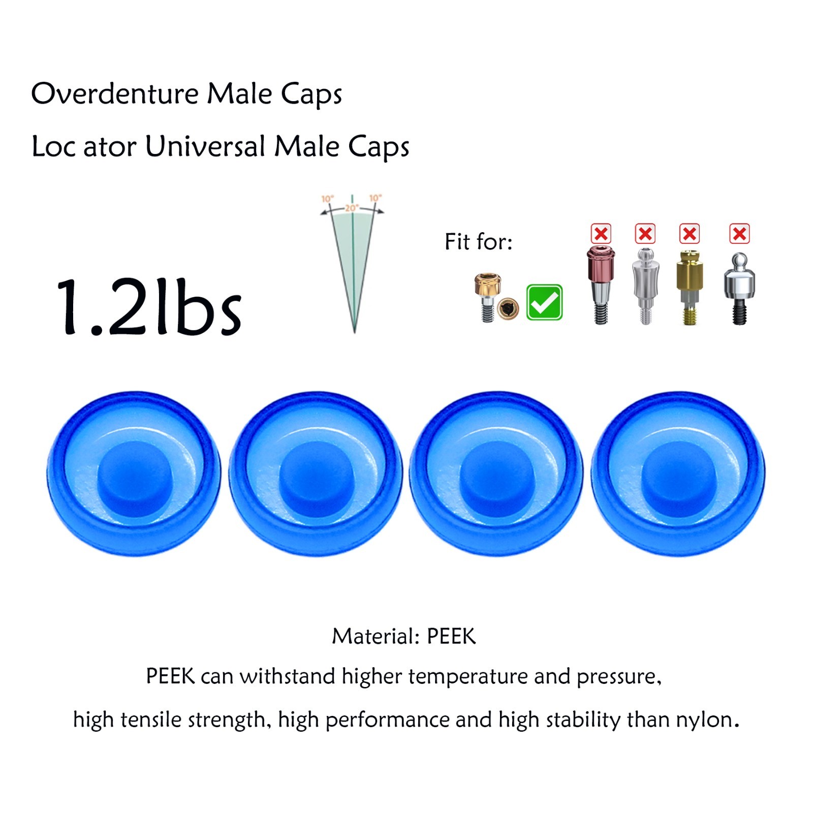 US Dental Universal Implant Retention Cap with Locator Insertion Extraction Tool