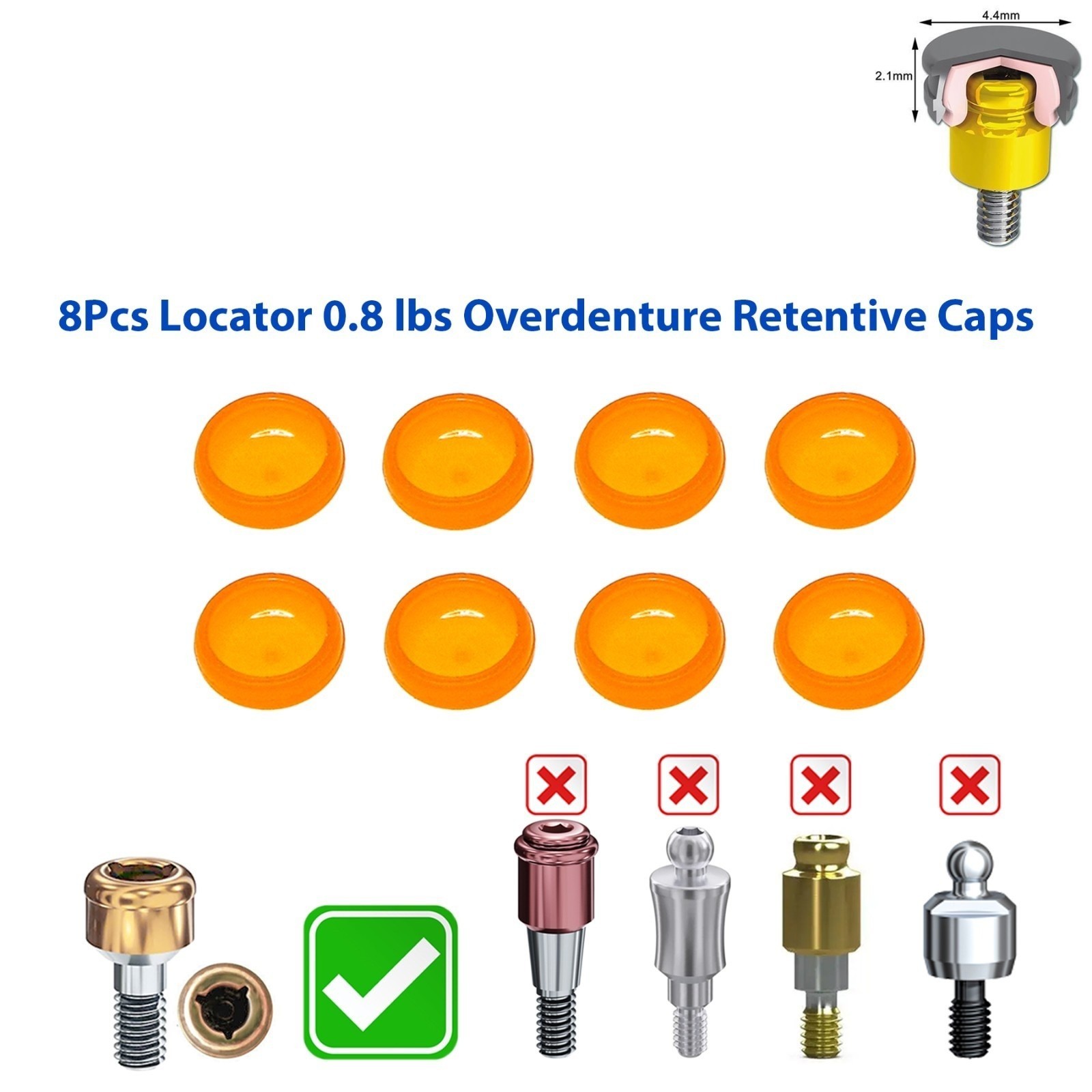 Dental Overdenture Retention Caps For Implant Locator Abutment Inserts 5/8pcs