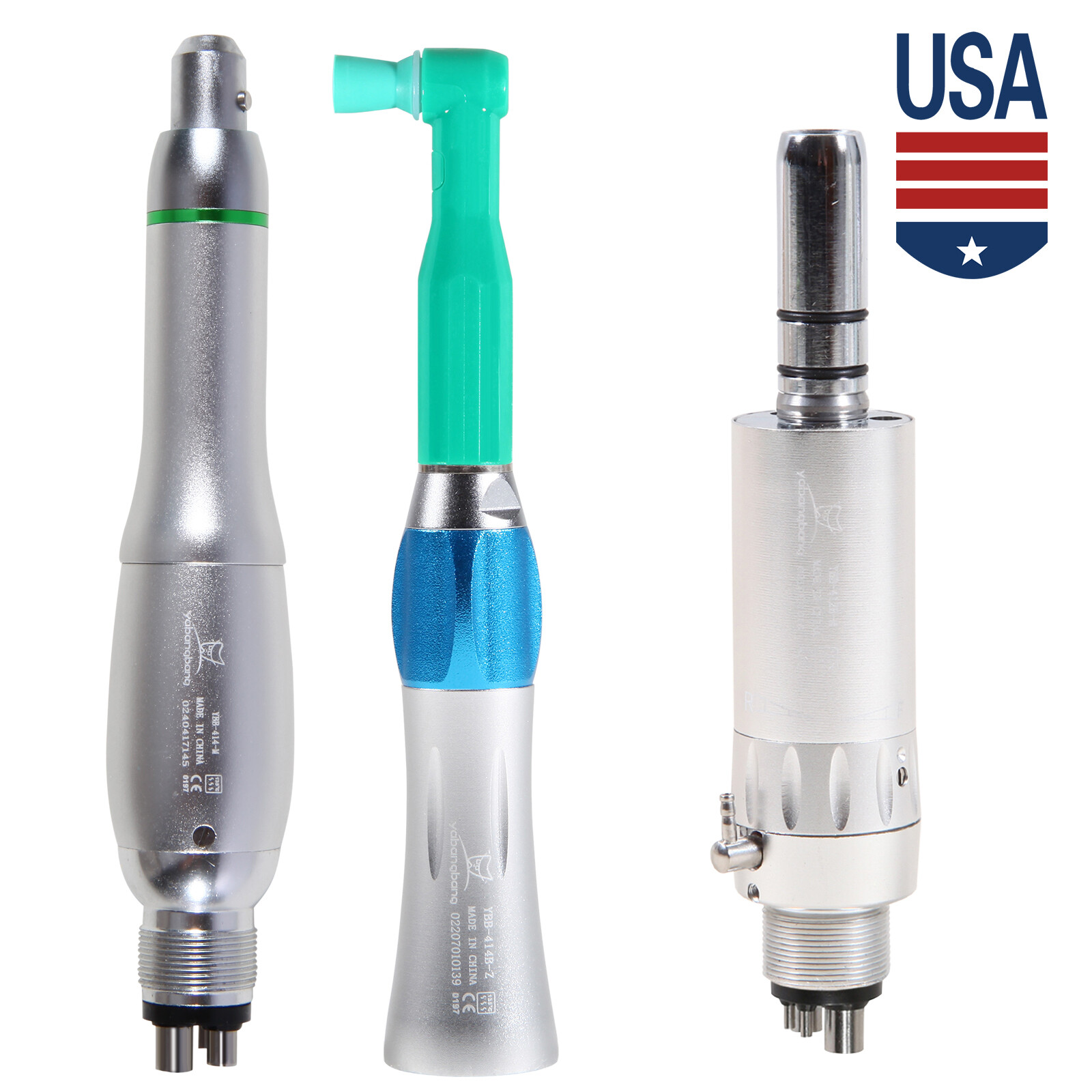 Dental Hygiene Prophy Handpiece Straight Nose Cone Air Motor 4 Holes Silver po