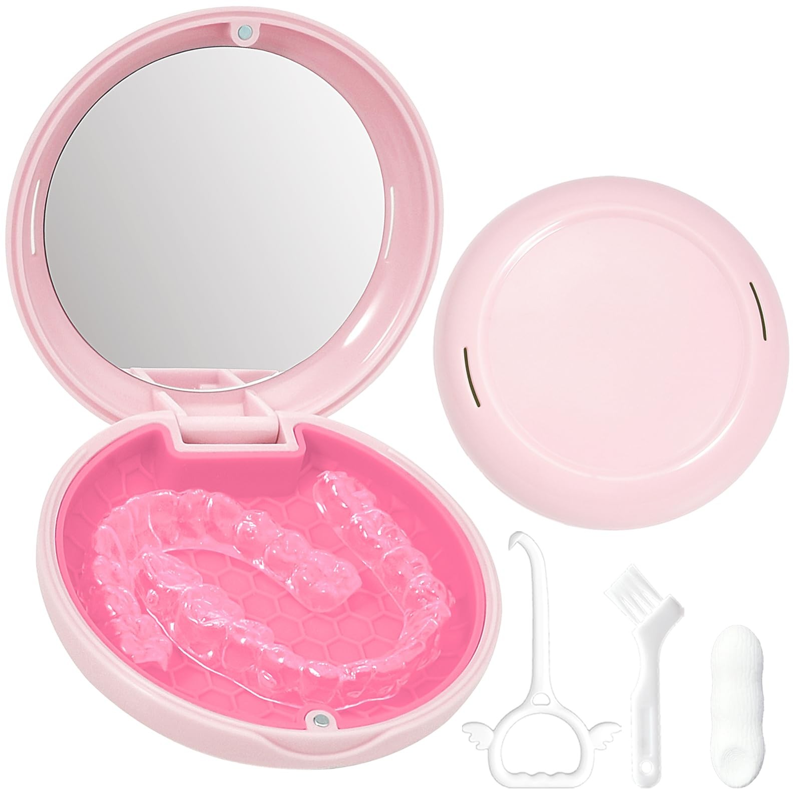 Gaboolo Retainer Case Slim Aligner with Vent Holes Removable Opaque Pink
