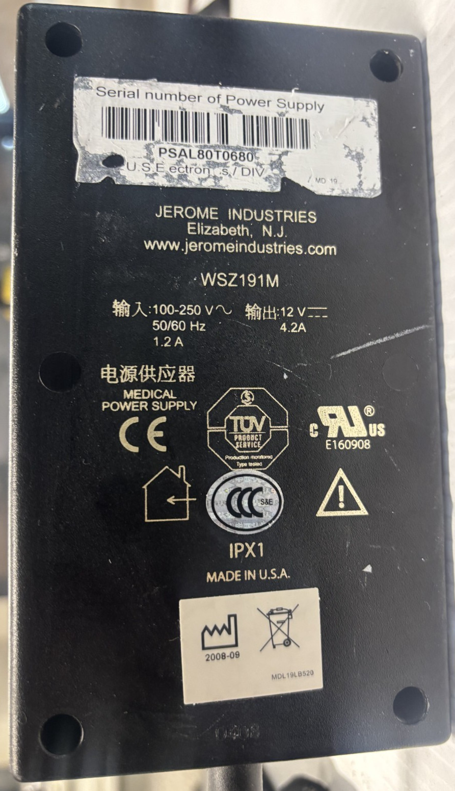 US ELECTRONICS WSZ191M Power Supply Adapter 12V 4.2A