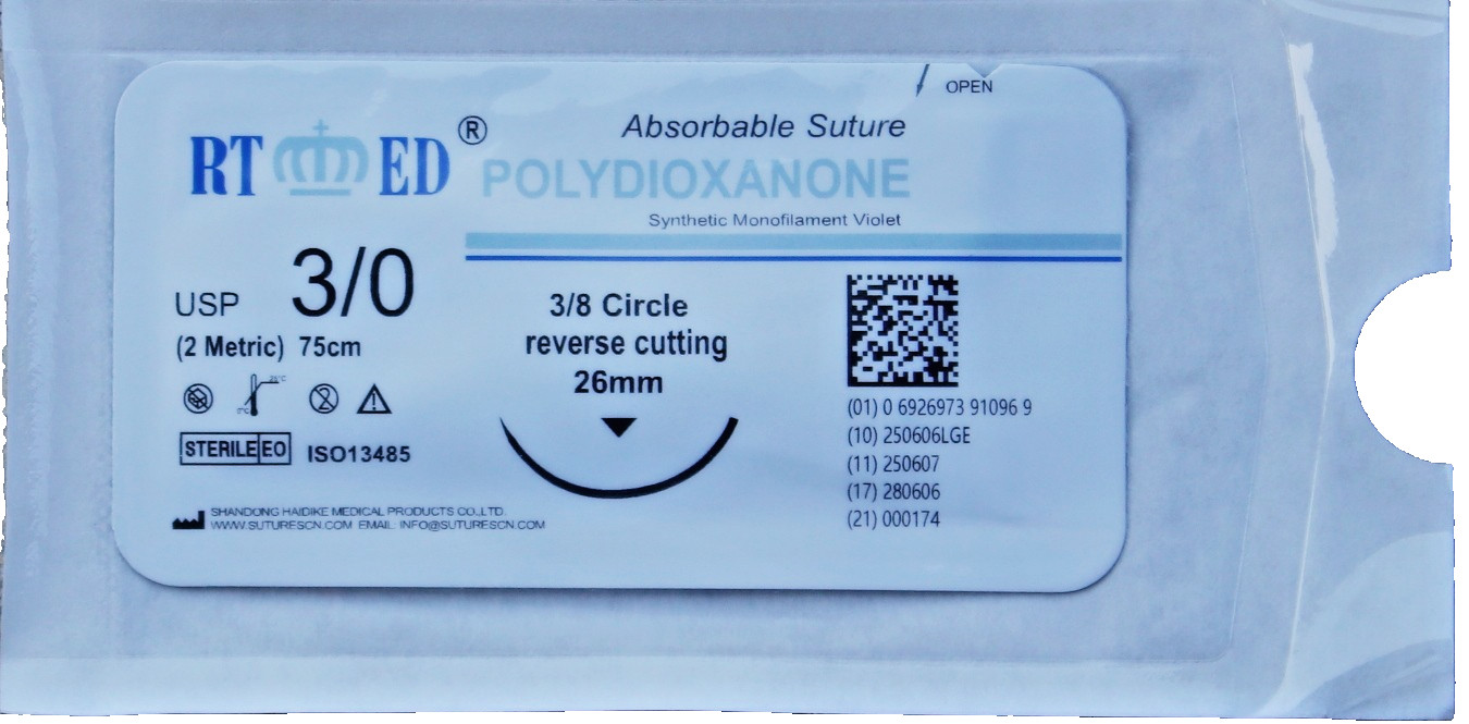 PDO/PDS Sutures SIZE 3-0, 75cm , 3/8 circle 26mm cutting needle Human/Vet 13 pcs