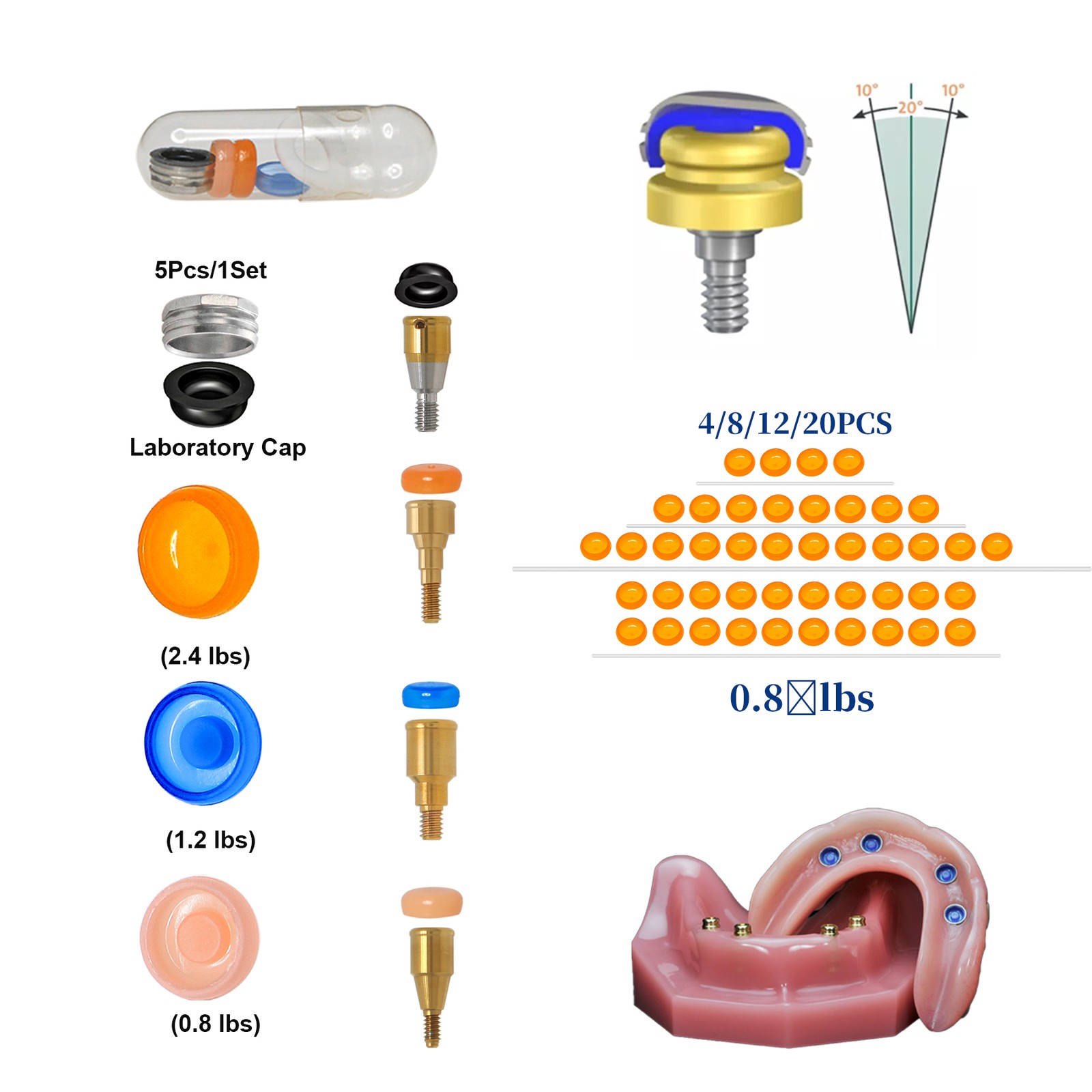 US Dental Universal Implant Locator Core Tool Golden Silver & Retention Caps Kit