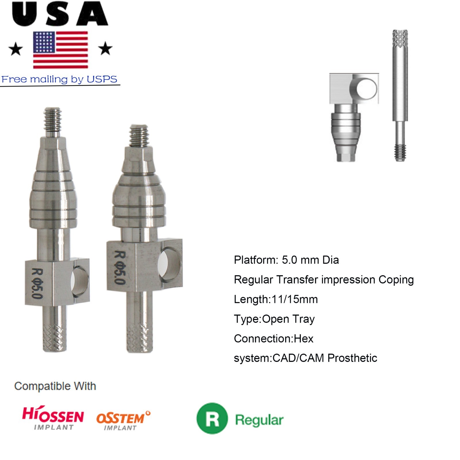Implant Impression Coping Open/Close transfer fit Hiossen OSS Regular Lab Analog
