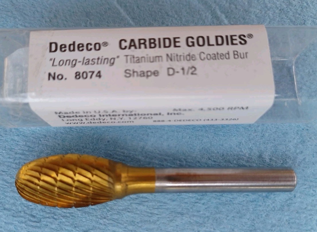 Dedeco Euro Goldies D-1/2 Lathe Type Carbide Bur 1/4 Shank Titanium Nitride NEW