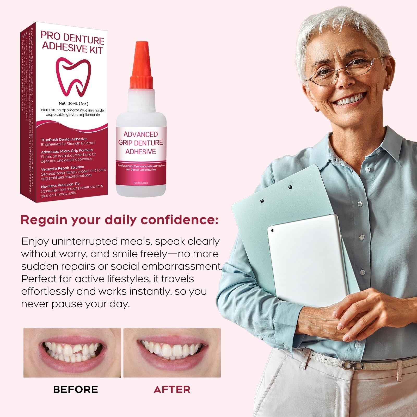 Instant Bonding Dental Glue for Dentures & Lab Tools – Fast-Setting 15-60 Sec, C