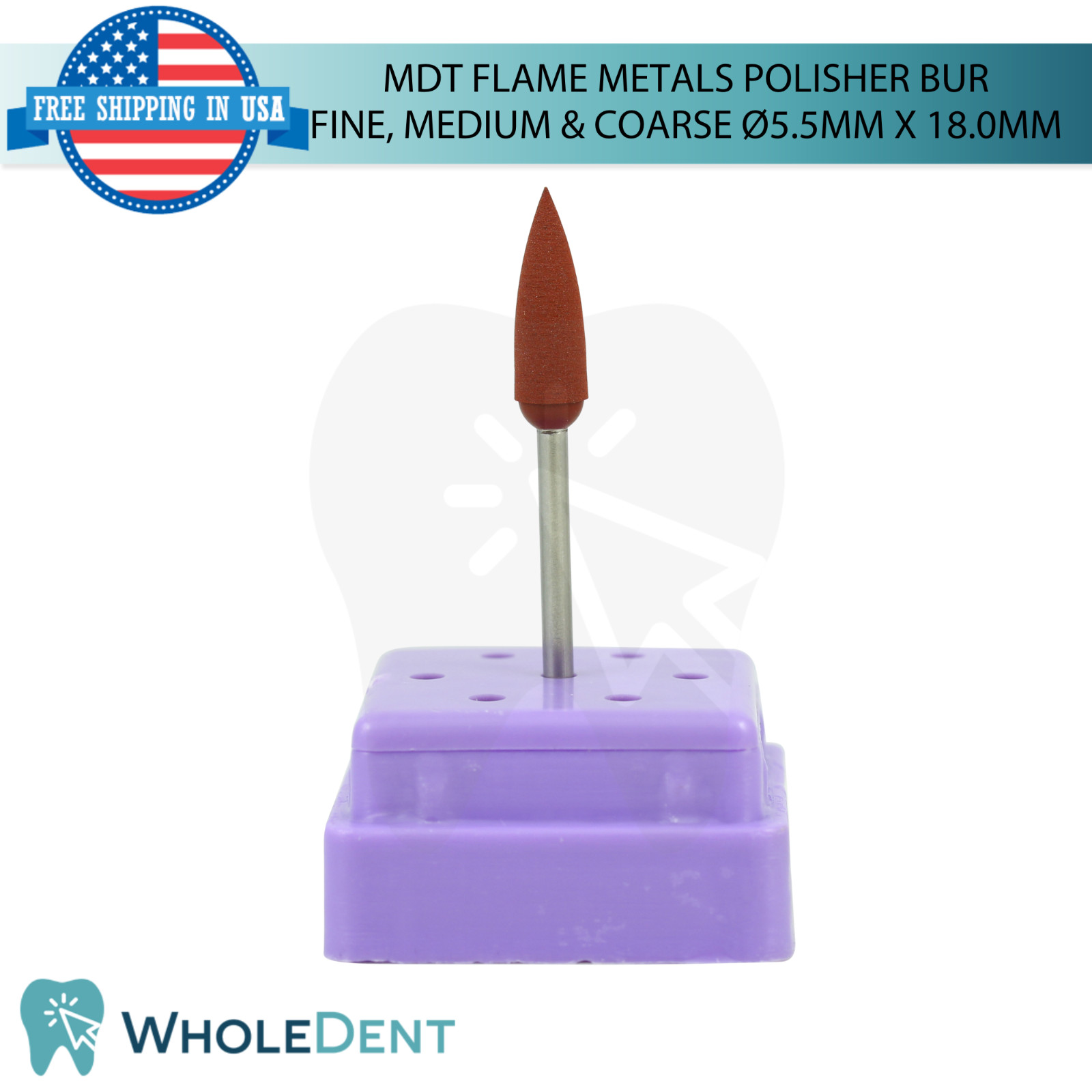 5pcs Dental MDT Flame Metals Polisher Bur Ø5.5mm X 18.0mm High-Gloss Polishing