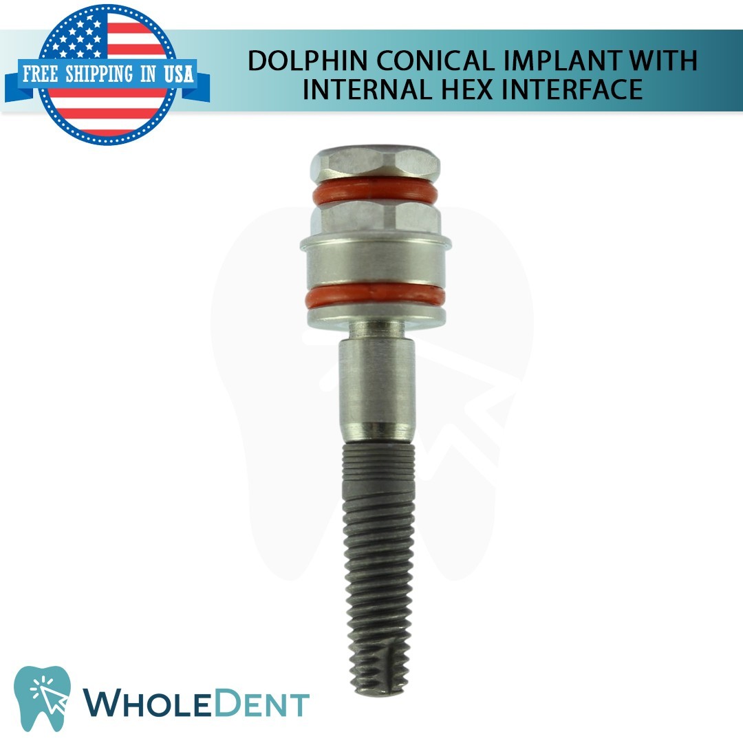 1x Dental Dolphin Conical Fixture with Int Hex Connection Titanium Sterile SLA