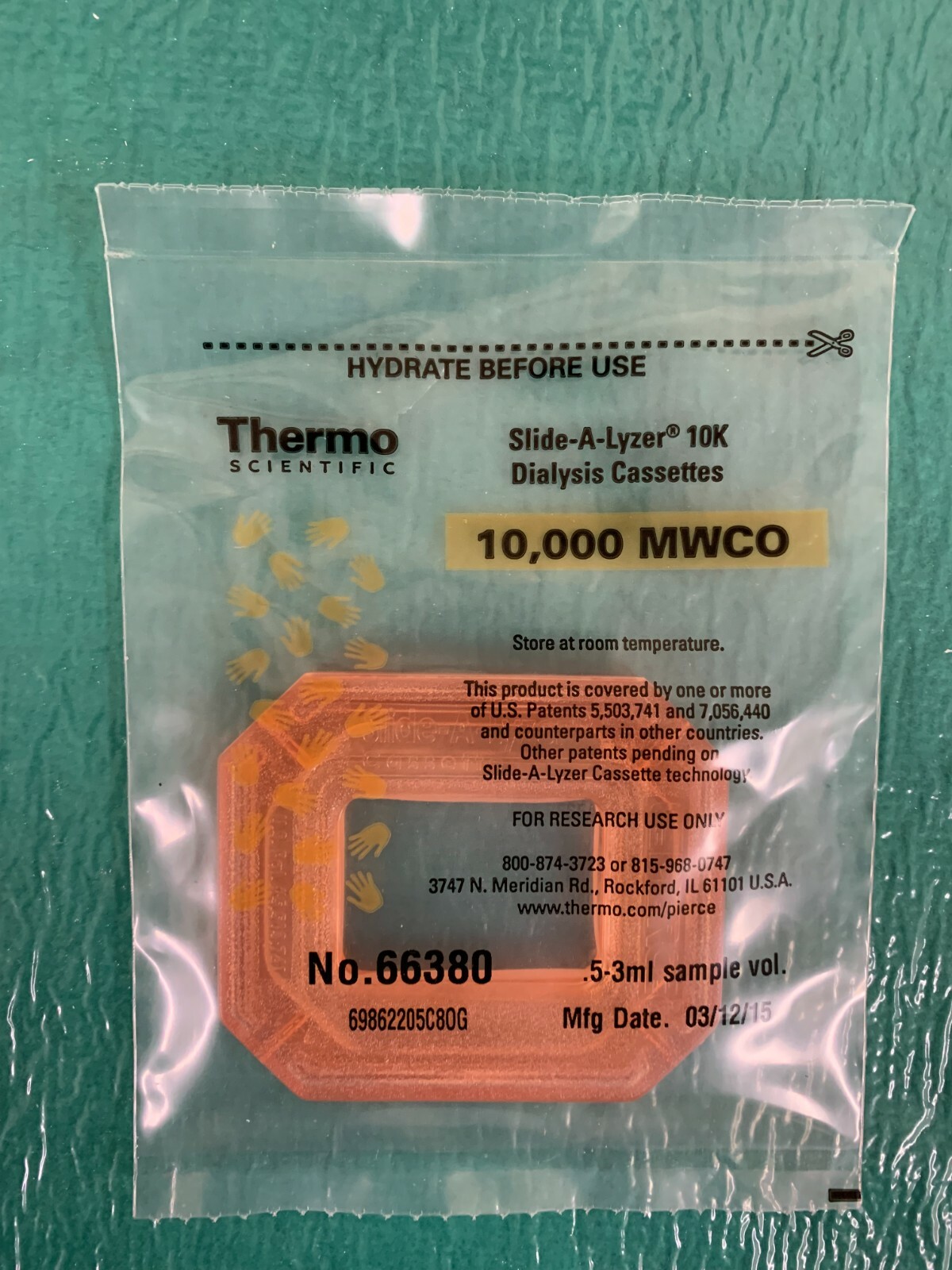 Thermo Slide-A-Lyzer Dialysis Cassette.10KMWCO 0.5-3 mL Capacity. Prod#66380
