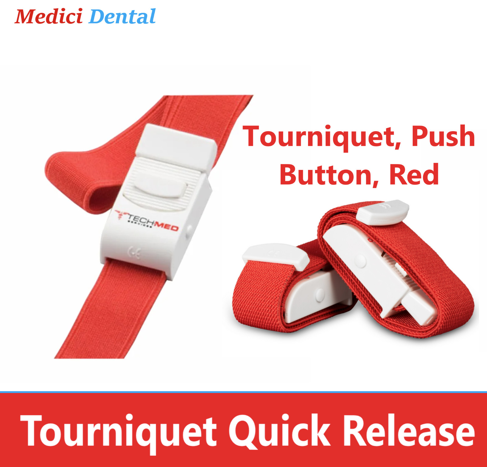 DUKAL TECH-MED Tourniquet, Quick Release, Universal, Red, Latex Free (LF), 3/Pk