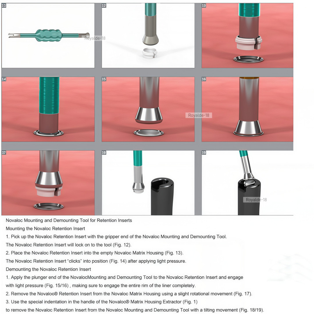 Dental Novaloc Retention Inserts Caps Peek Locator Mounting & Demounting Tool