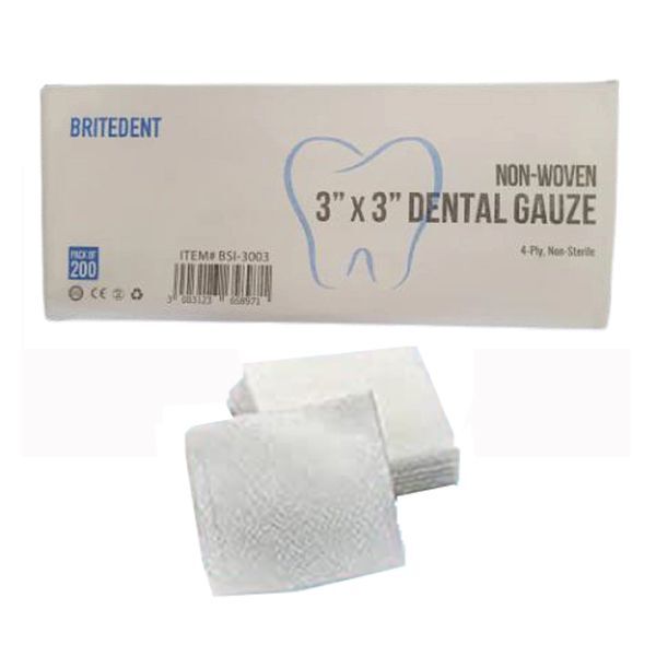 BriteDent 3″ x 3″ 4-Ply Non-Woven Sponges, 20 Cases, 200/Box