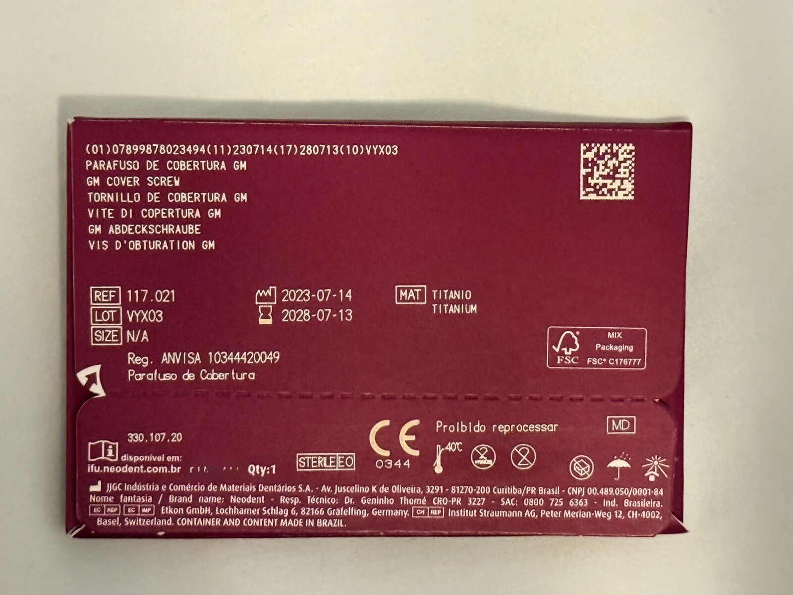 Neodent GM Cover Screw 0mm NEW UNOPENED
