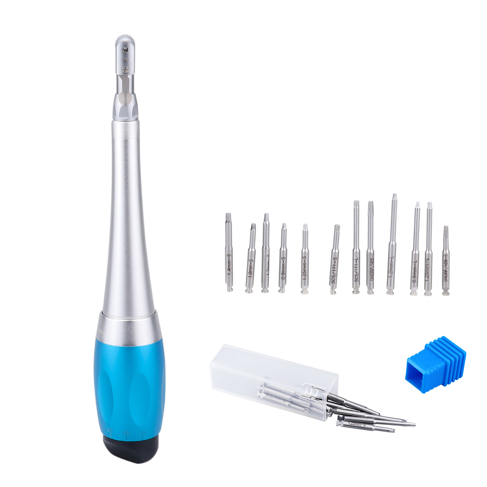 Dental Universal Implant Torque 2 Heads Adjustment Handpiece&12 Drivers Blue CE