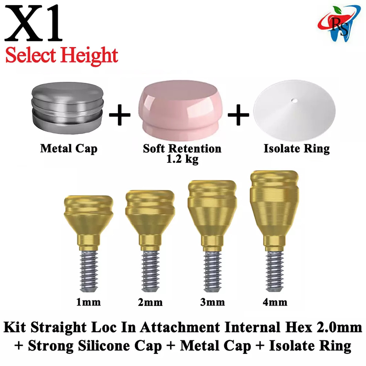 1x Kit Dent Straight Loc In Attachment Int Hex 2.0 Soft Silicone Metal Cap Ring