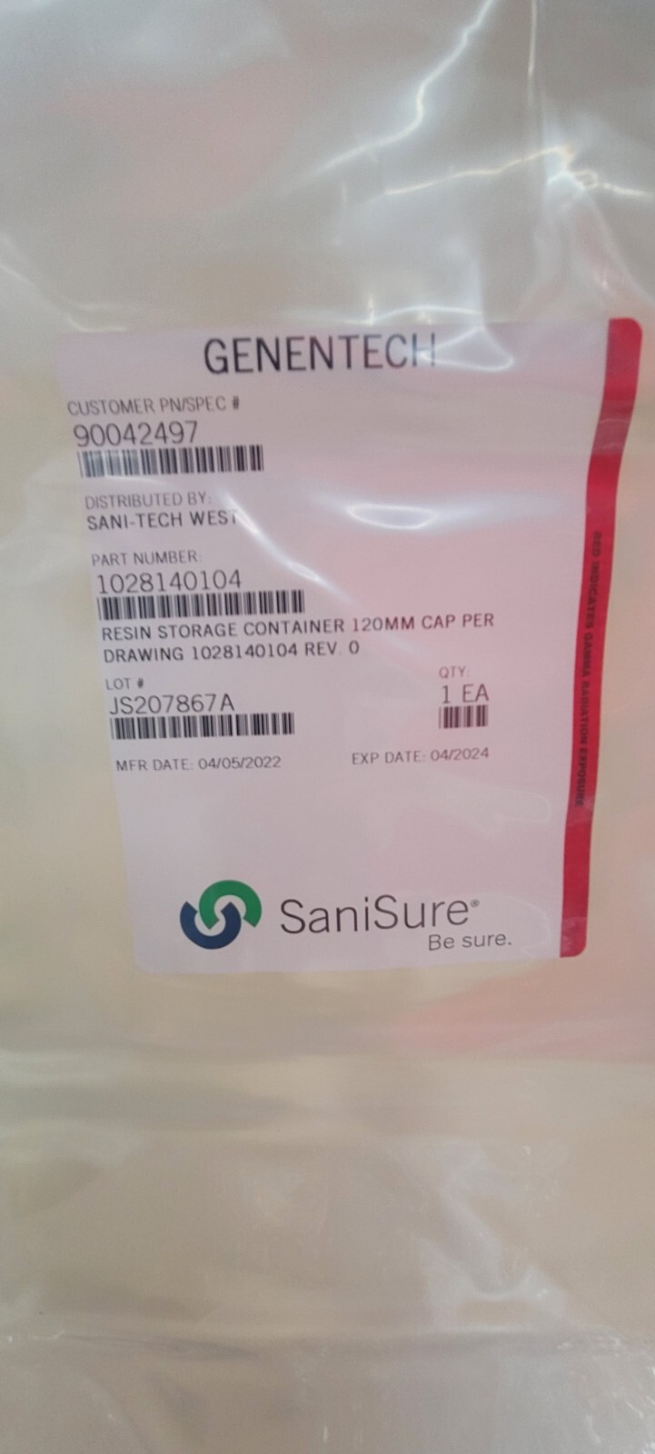 SaniSure Gamma Irradiation 20L (5 gal) HDPE Carboy Container with 120mm Cap.
