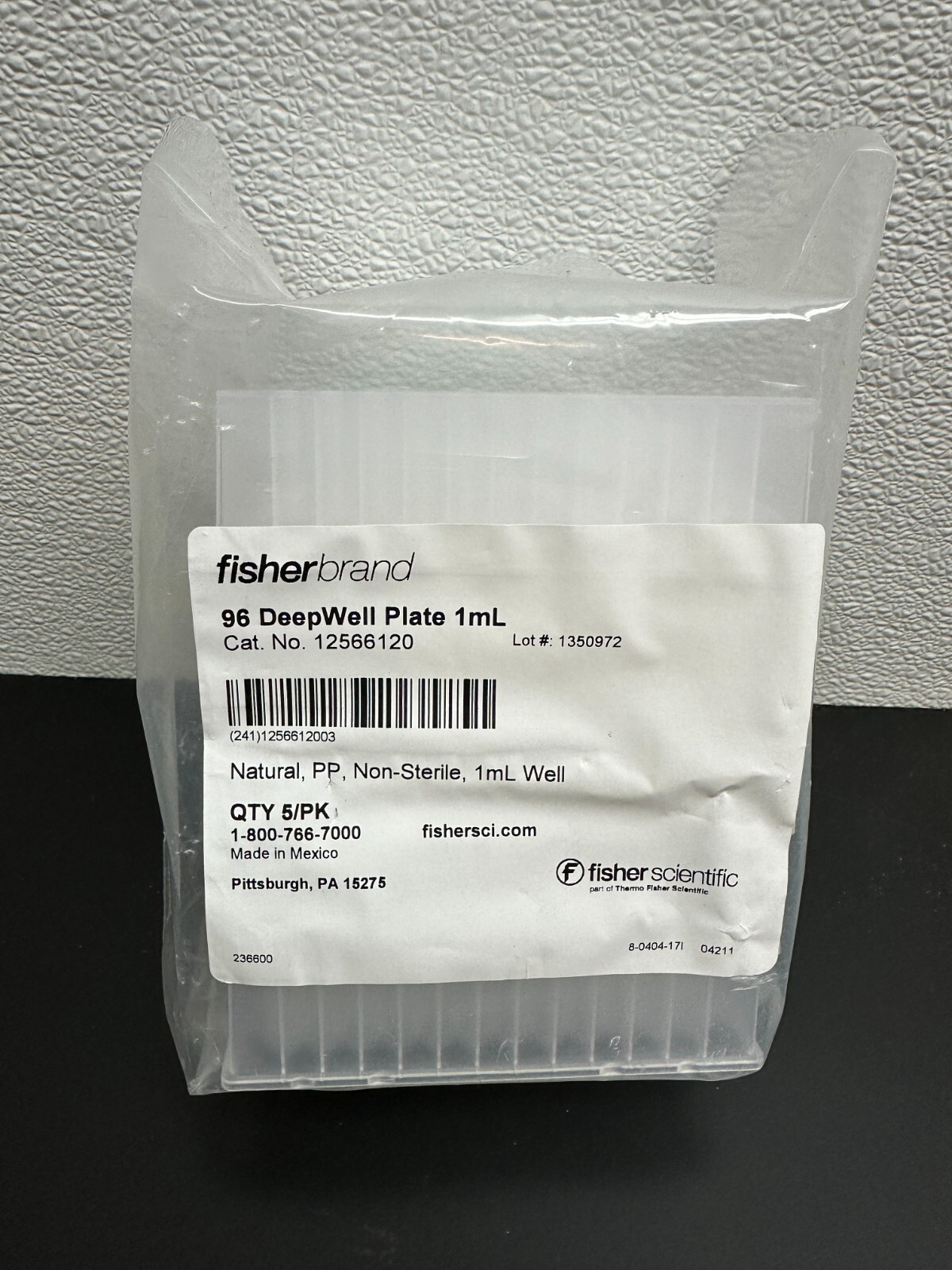 FISHER SCIENTIFIC 12566120 FISHERBRAND 96 DEEPWELL 1mL PLATES PACK OF 5
