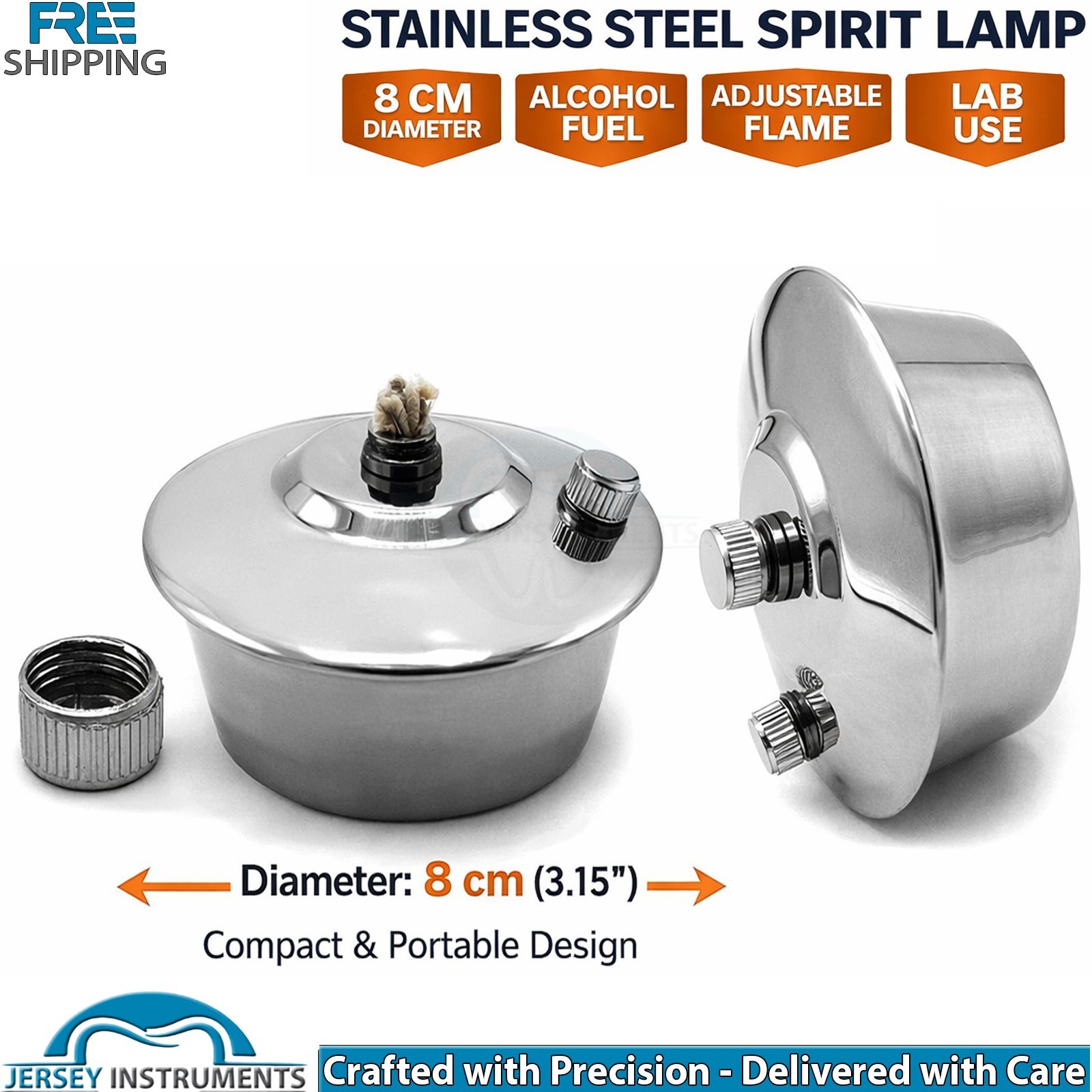 Stainless Steel Spirit Lamp Alcohol Burner 8cm Lab Heating Bunsen Flame Tool New