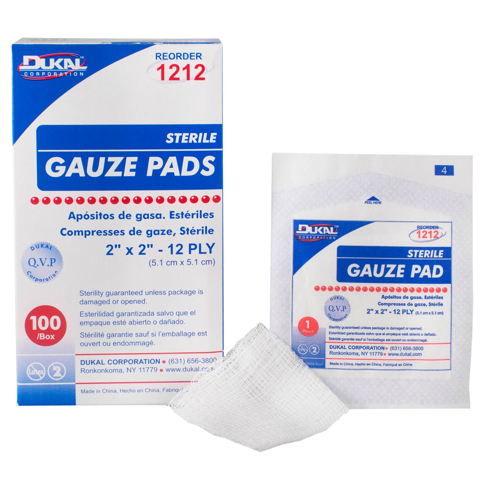 Dukal 1212 Woven Cotton Gauze Pads 2″ X 2″ 12-Ply Sterile 100/Bx