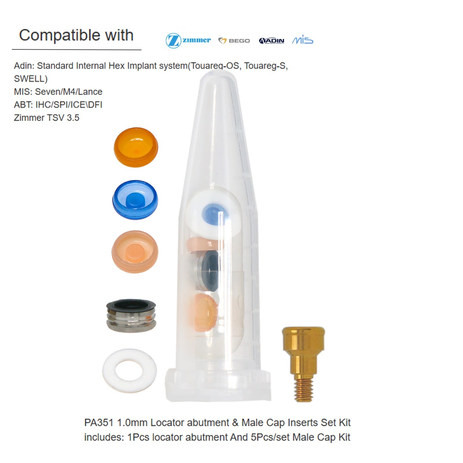 US Locator Abutment W/Male cap Inserts for Zimmer TSV /Biohorizon 3.5mm Mis ABT