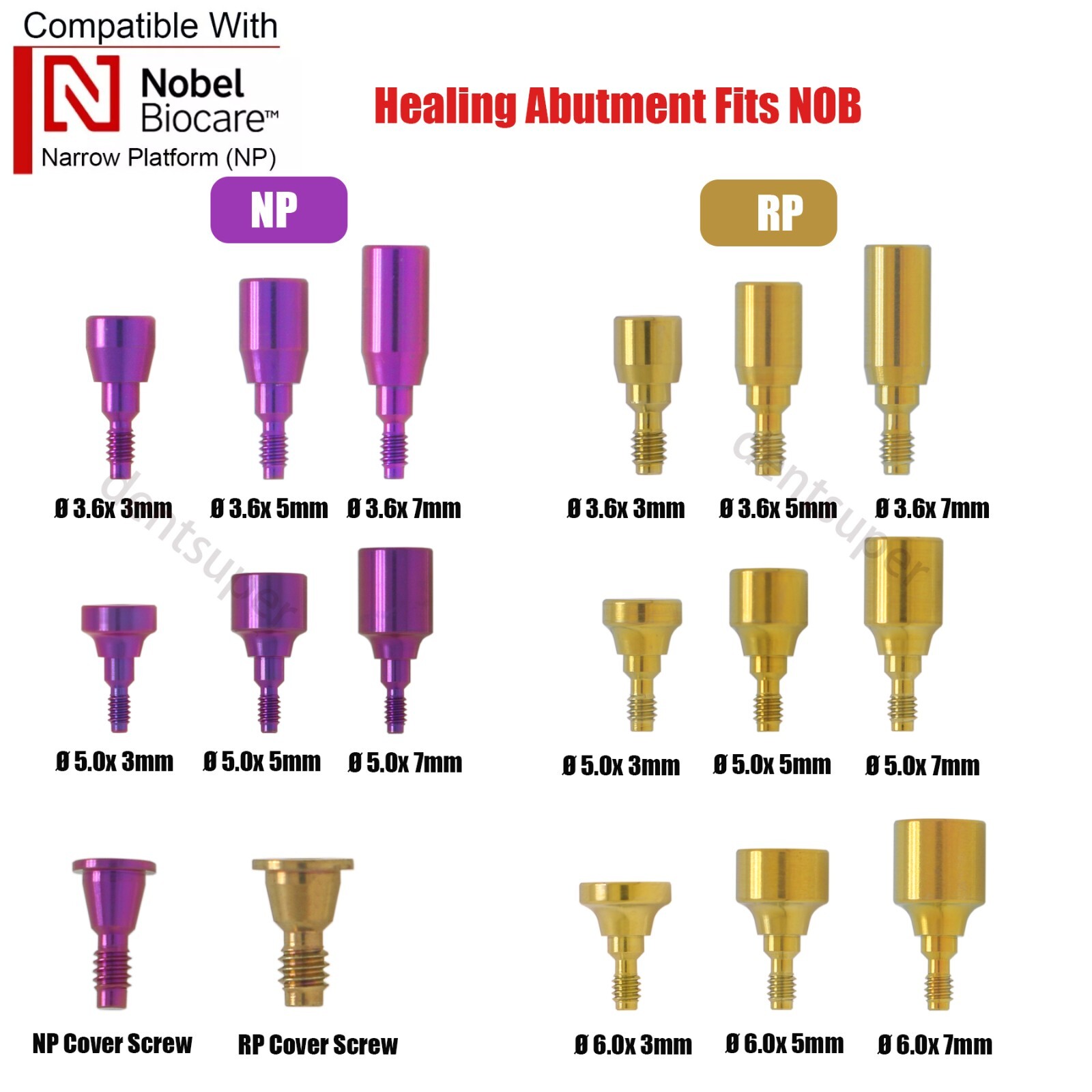 Dental Healing Abutment Cover Screw for ITI, Hiossen, Nobel, NC/RC, Regular/Mini