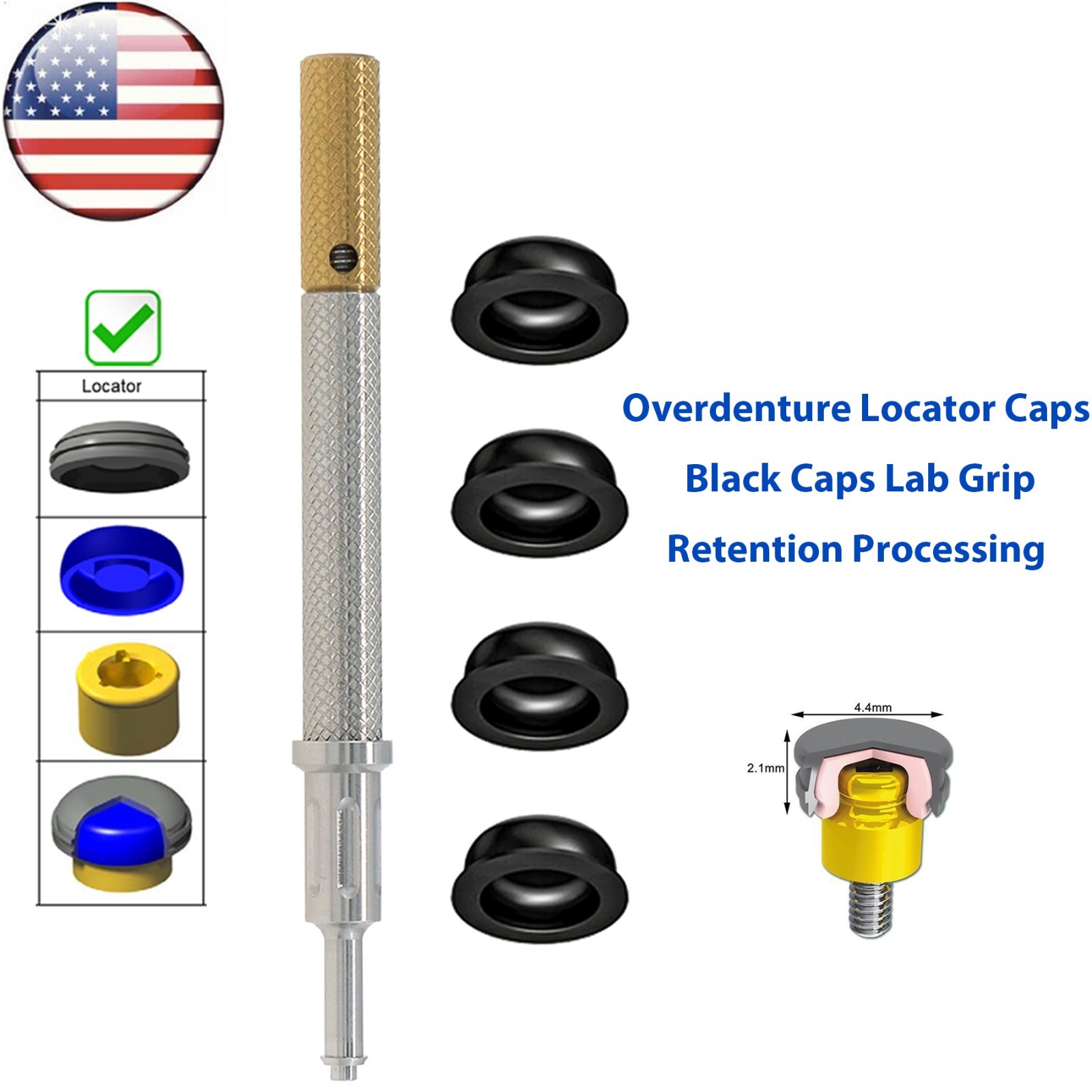 US Dental Overdenture Locator Core Tool Strong Retention Cap For Implant Inserts