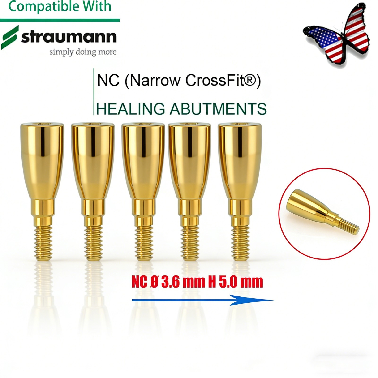 US 5Pc Fit Straumann Titanium NC Healing Abutment & Closure Cover Cap ITI BL/BLT