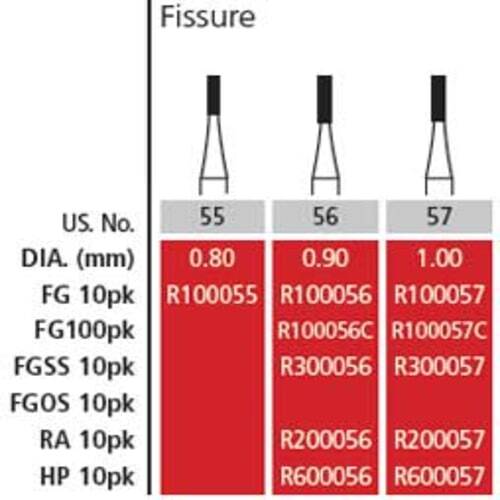 Alpen FG #56 Straight Fissure Carbide Bur, Pack of 10
