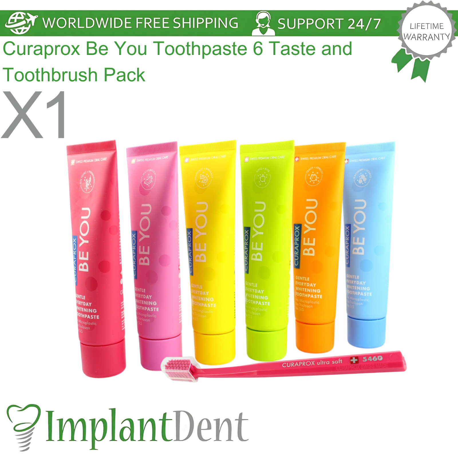 Dental 6 Flavor Whitening Toothpaste and Ultra Soft Toothbrush Pack Curaprox