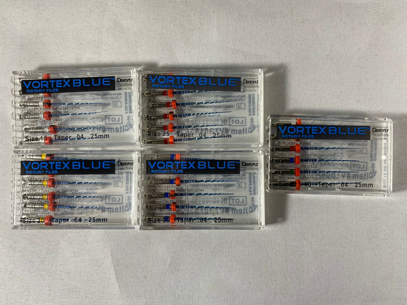 Dentsply Tulsa Dental Vortex Blue 25mm .04 Taper rotary files 6/pk all sizes