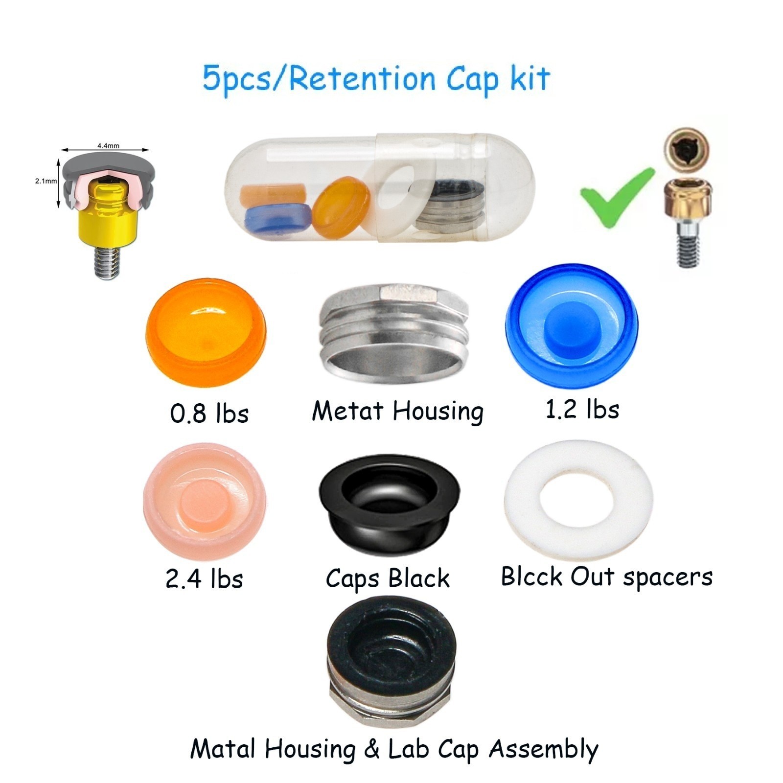 Dental Locator Core Tool with Extraction Remove Retention Male Caps Kit