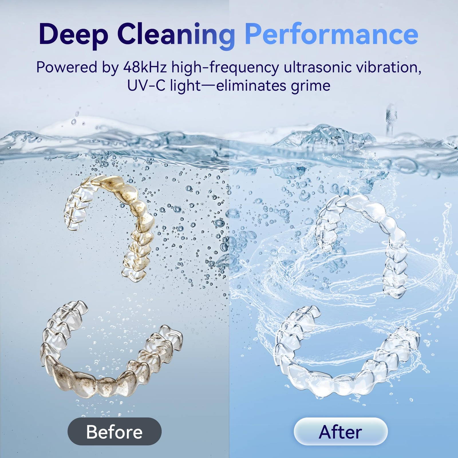 UMPOPO Ultrasonic Retainer Cleaner Machine 48kHz, Dental Cleaning Pod, Black