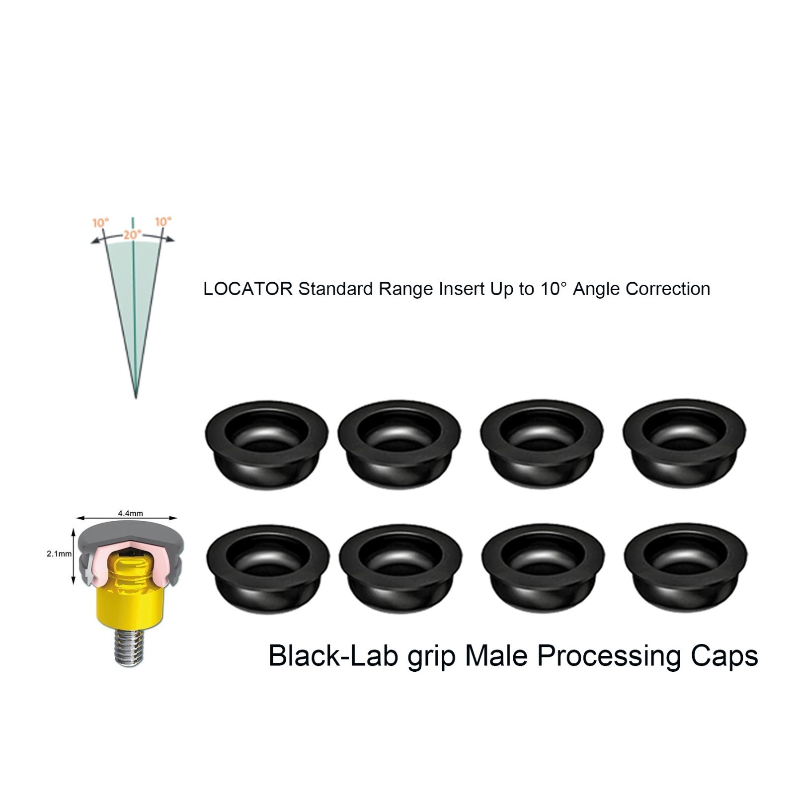 US Dental Locator Black Processing Replacement Male Inserts Caps Overdenture Set