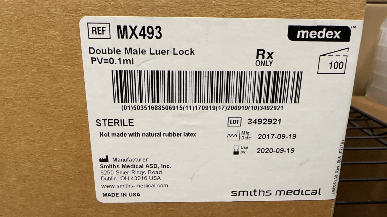 MEDEX MX493 DOUBLE MALE LUER LOCK 0.1 mL BOX OF 100