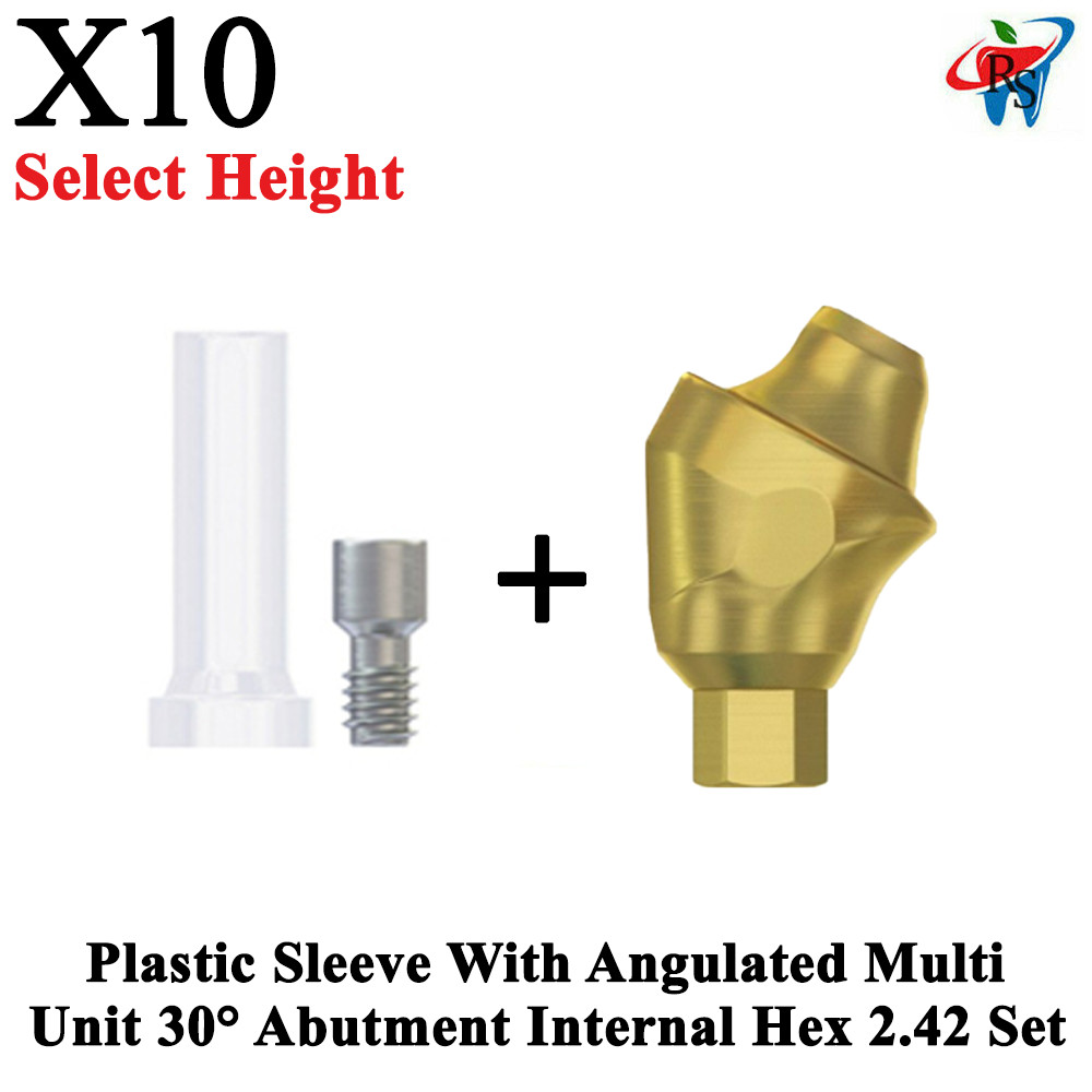 10x Set Plastic Sleeve + Angulated 30° Multi-Unit 1.6 Int Hex 2.42mm Connection