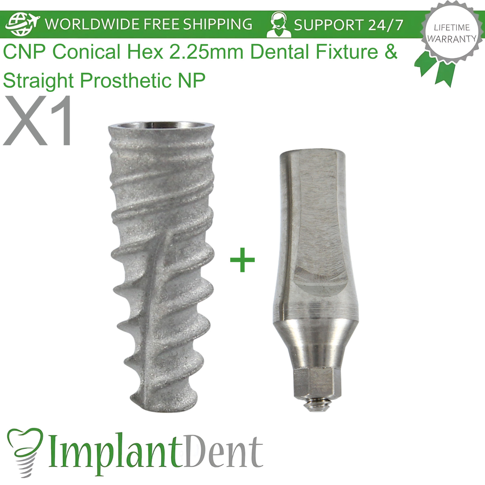 CNP Conical Hex 2.25mm Dental Fixture and Straight Prosthetic NP Ø3.5mm