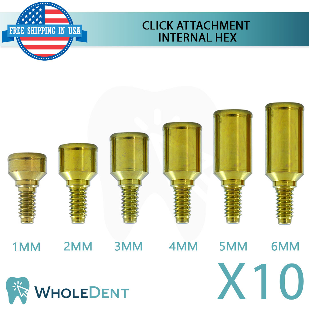 10x Click Overdenture Attachment Abtment Removable Dental Im plant Internal Hex