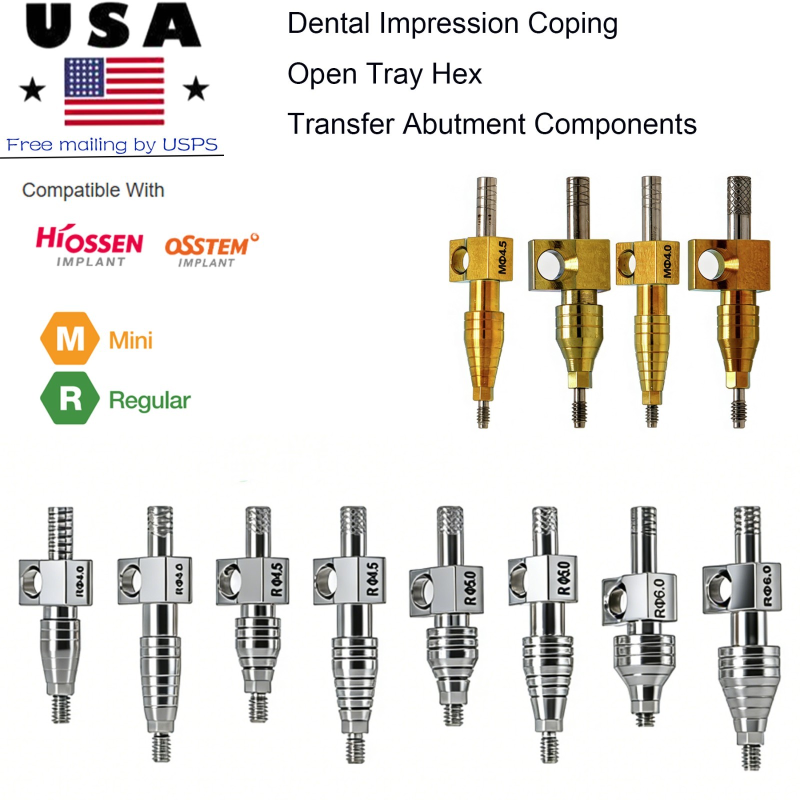 Hiossen ET Fixture Transfer Impression Coping Regular Mini Hex Open/closed Tray