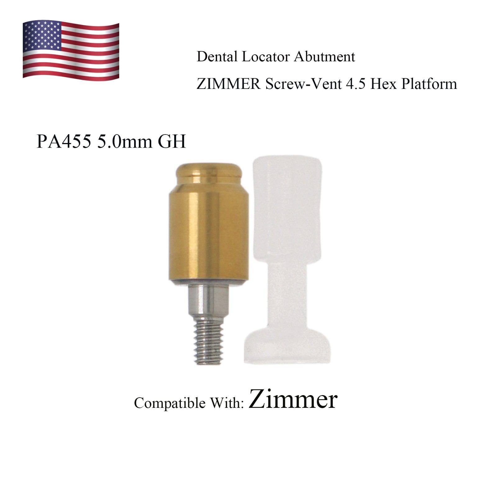 US Dental Locator Abutment Zimmer Screw-Vent 4.5mm Overdenture Male Caps Implant