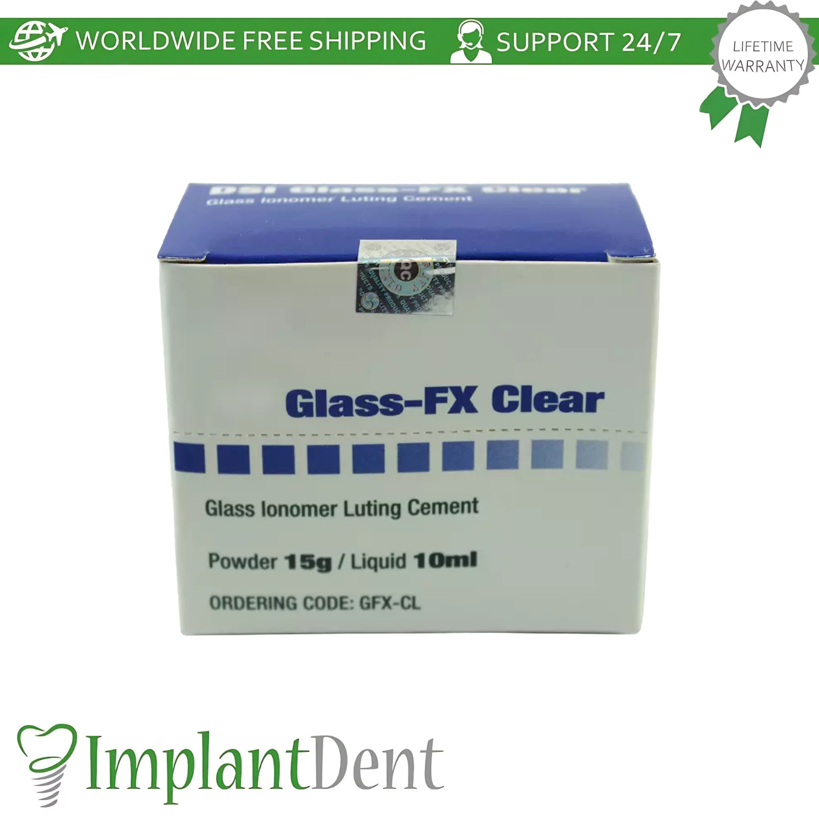 Dental Glass FX Clear Permanent Cement Transparent 15g Powder & 10ml Liquid
