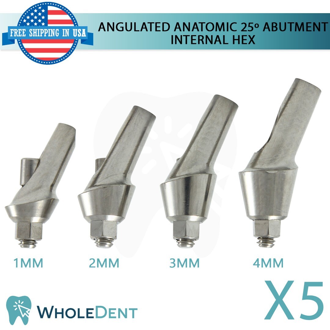 5x Angulated Anatomic Abutment 25° Ø5.4mm Int Hex 2.42mm Dental Instrument